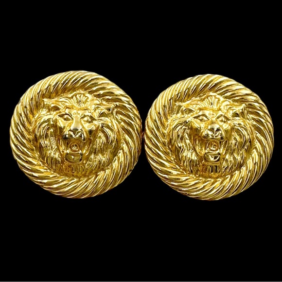 Vintage 80’s Anne Klein Lion Clip On Earrings Signed Gold Tone - Picture 1 of 6